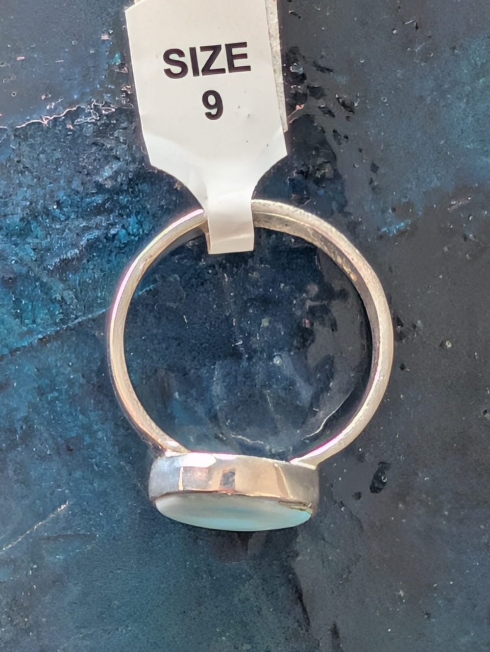 Gemstone of the Caribbean Rare Natural Larimar Sterling Silver Ring Size 9 - Picture 7 of 8